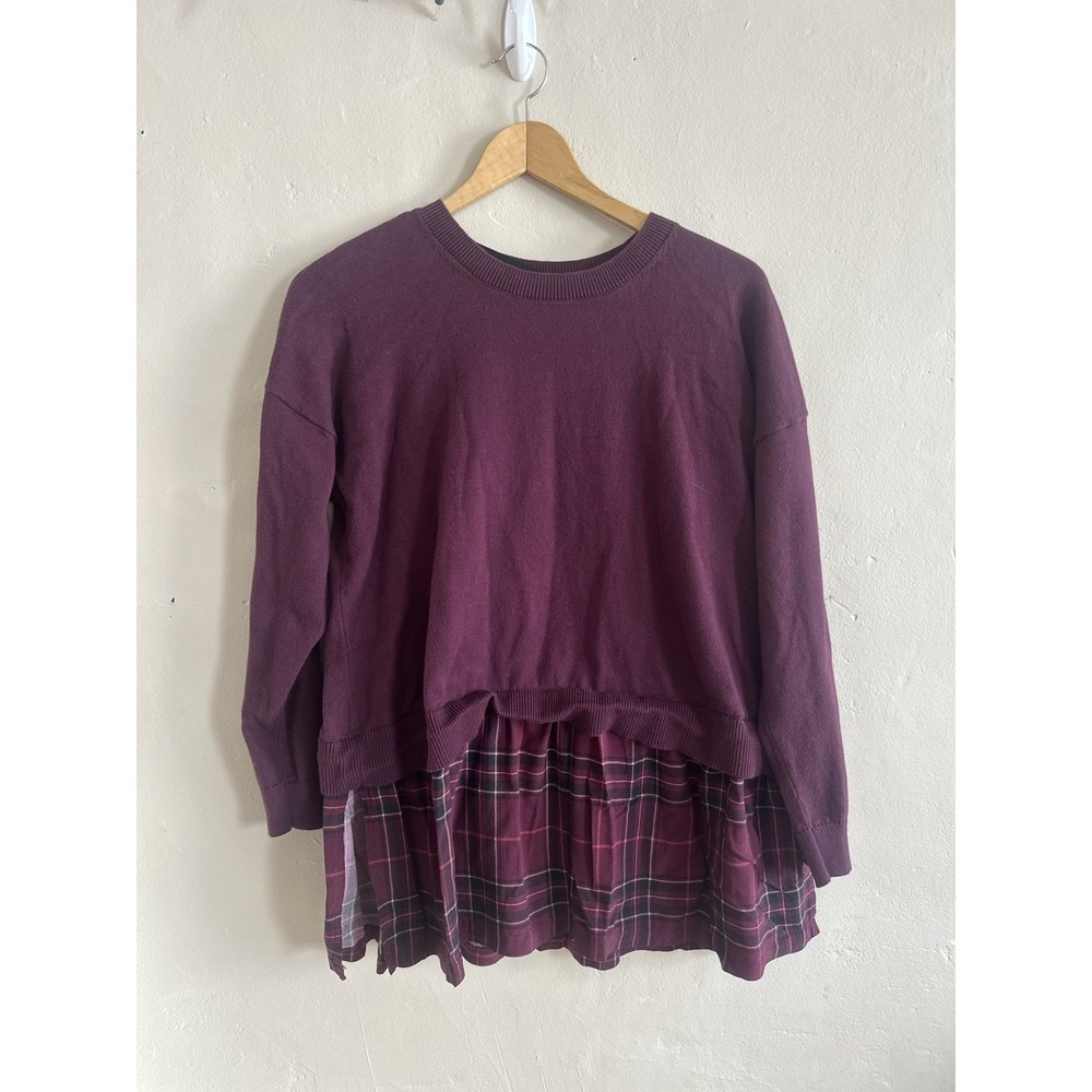 Torrid Womens Twofer‎ Sweater Size M/L Purple Dark Academia Preppy Plaid